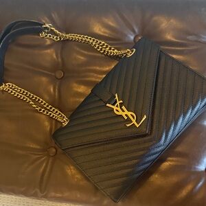 Black Shoulder Bag with Gold Details